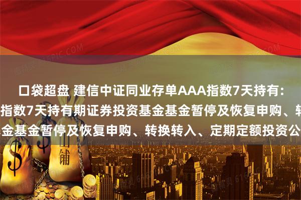 口袋超盘 建信中证同业存单AAA指数7天持有: 建信中证同业存单AAA指数7天持有期证券投资基金基金暂停及恢复申购、转换转入、定期定额投资公告